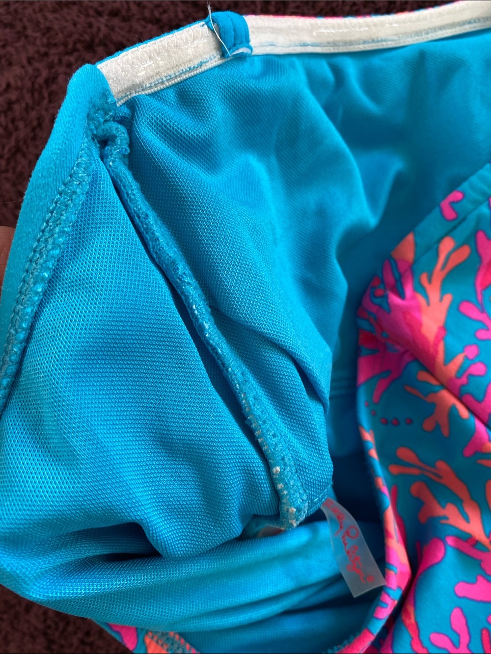 Lilly Pulitzer Turquoise One-Piece Swimsuit with Neon Coral Print - Picture 4 of 6